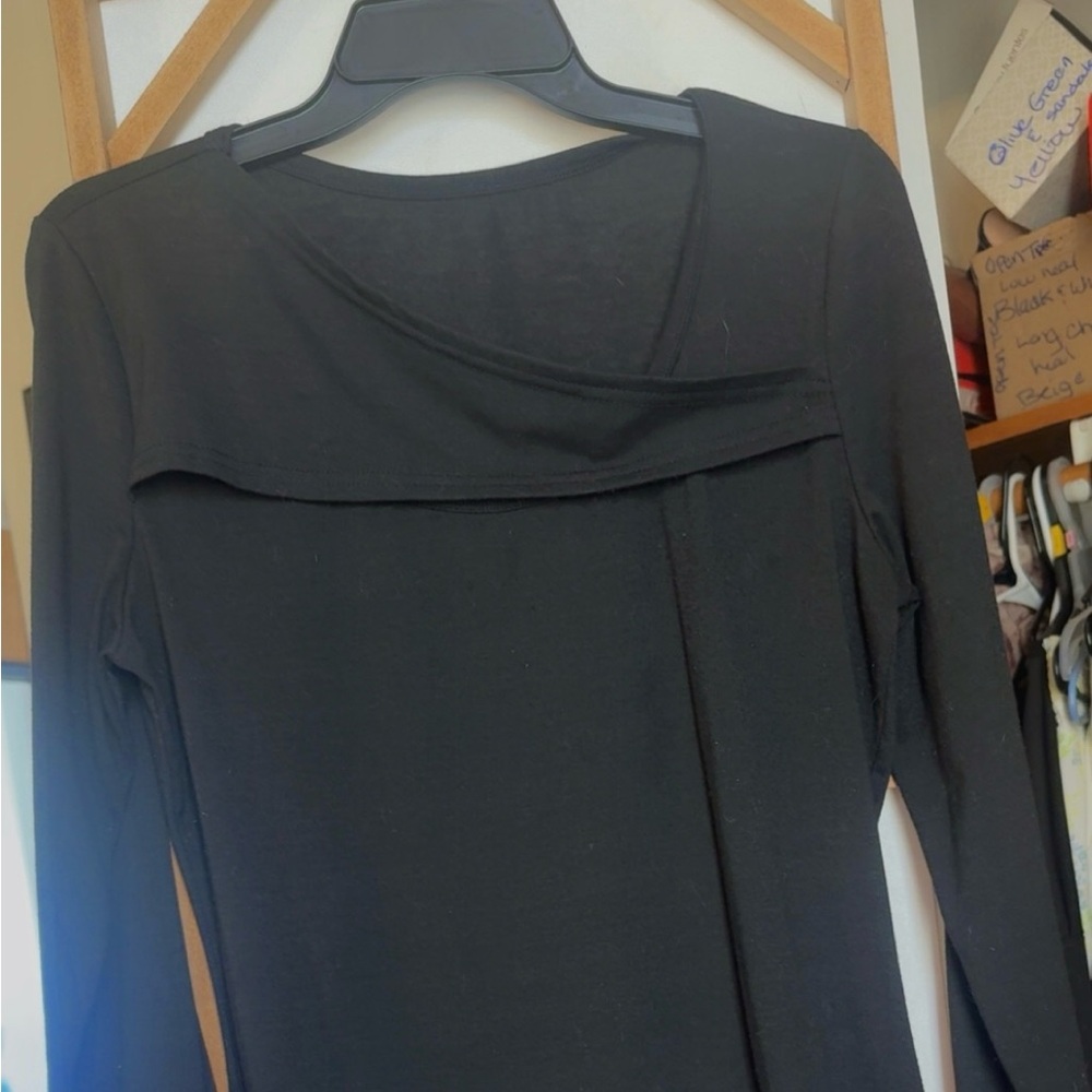 Black Asymmetrical Long Sleeve Top